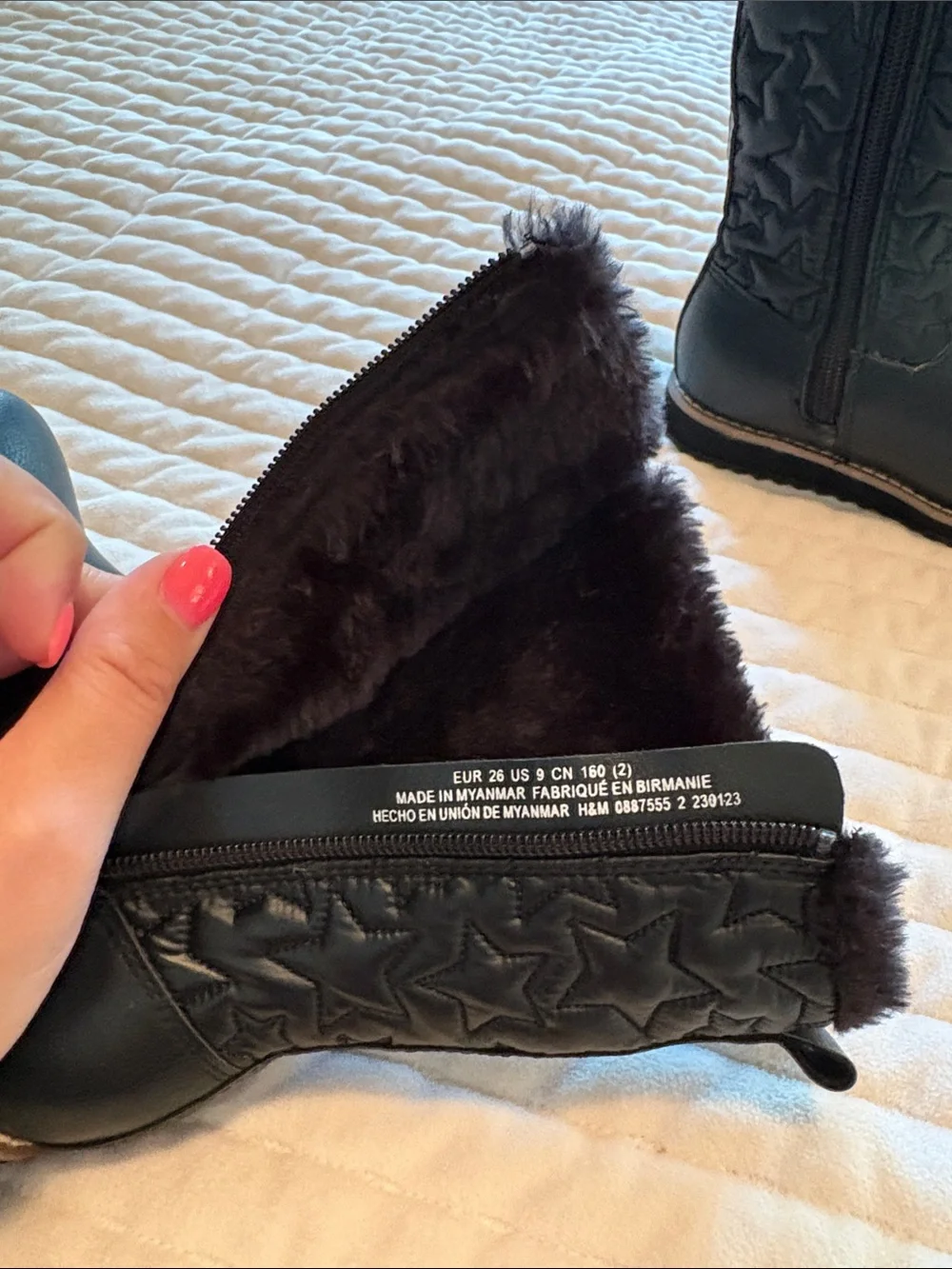 HM girls fur lined black boots
